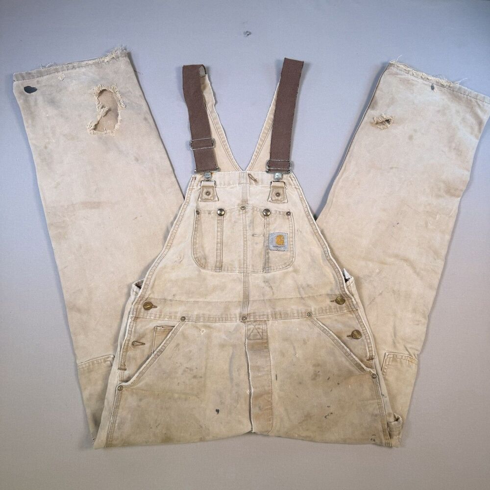 Vintage Carhartt R05 BRN Bibs Work Overalls Double Knee Unlined 36x30 USA